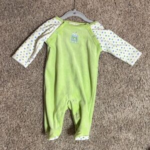 Adorable Lime Green Kids Footie with Polka Dot Sleeves
